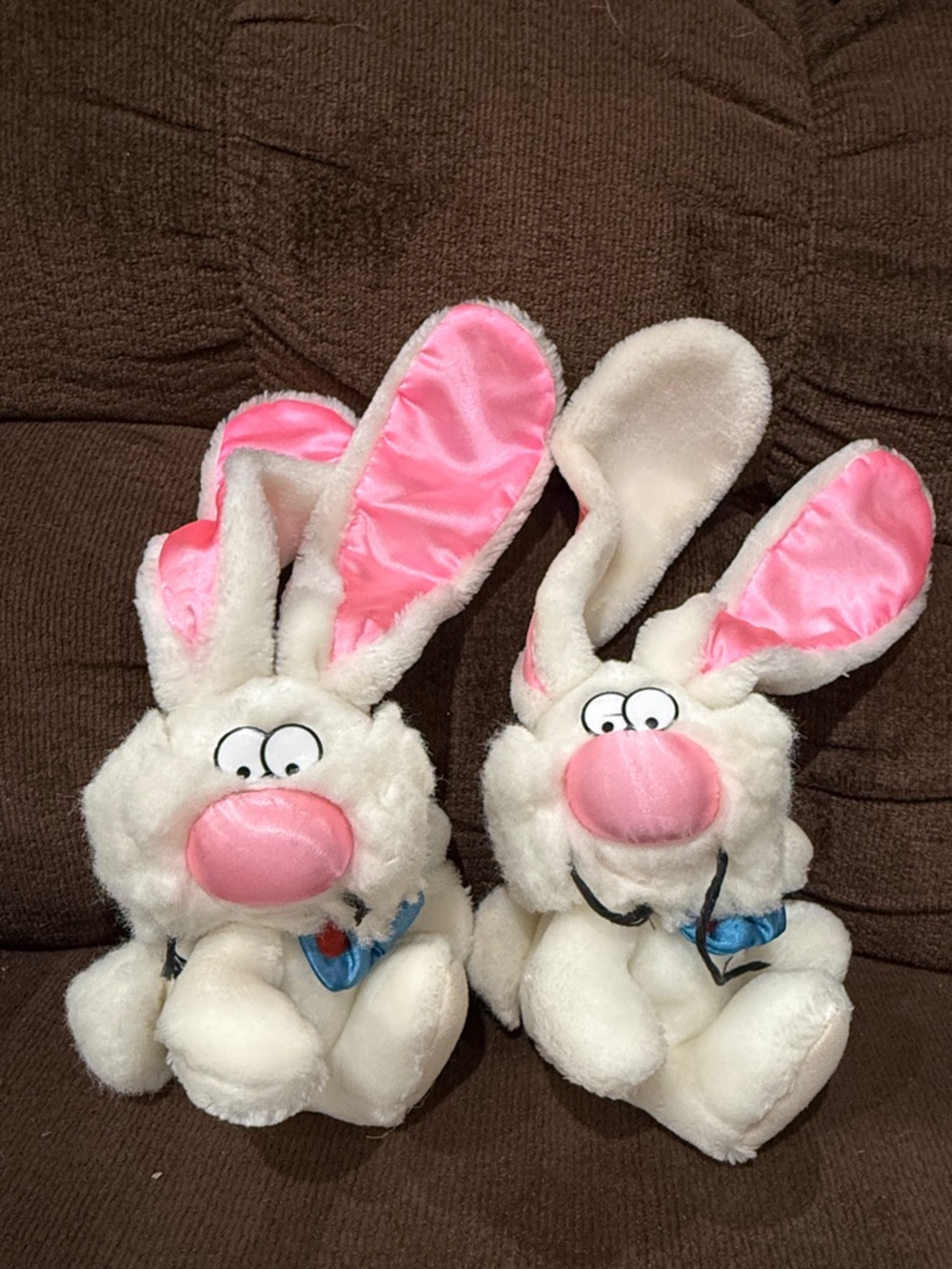 White and Pink Plush Matching Bunnies Toy - Soft Cuddly Rabbit